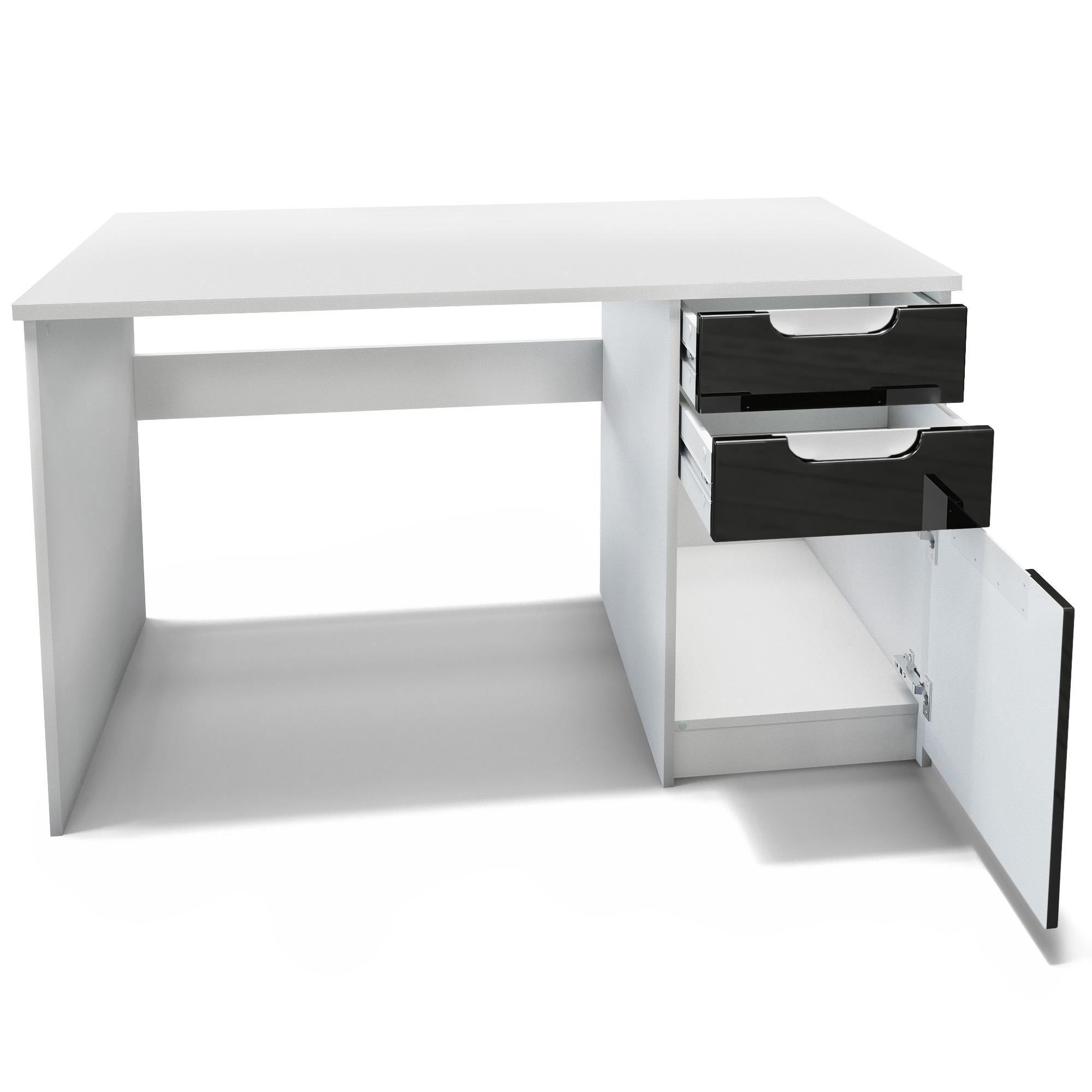 Schreibtisch Logan mit 2 Schubladen und 1 Tür Weiß matt/Beton dunkel Optik (129 x 76 x 60 cm)