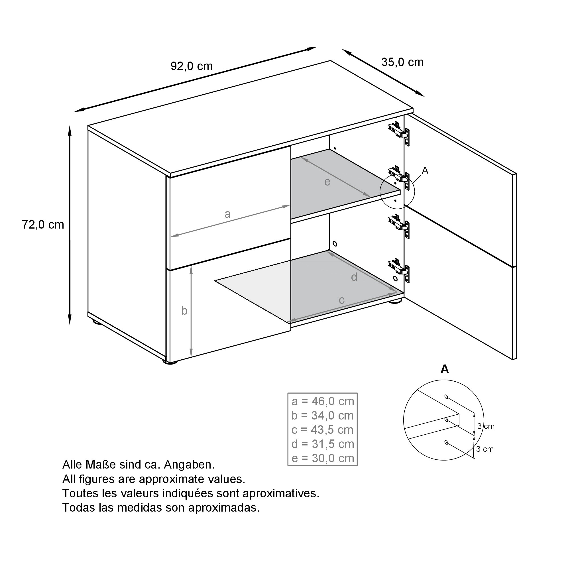 Kommode Rova mit 4 Türen Weiß matt/Avola-Antrazit (92 x 72 x 35 cm)