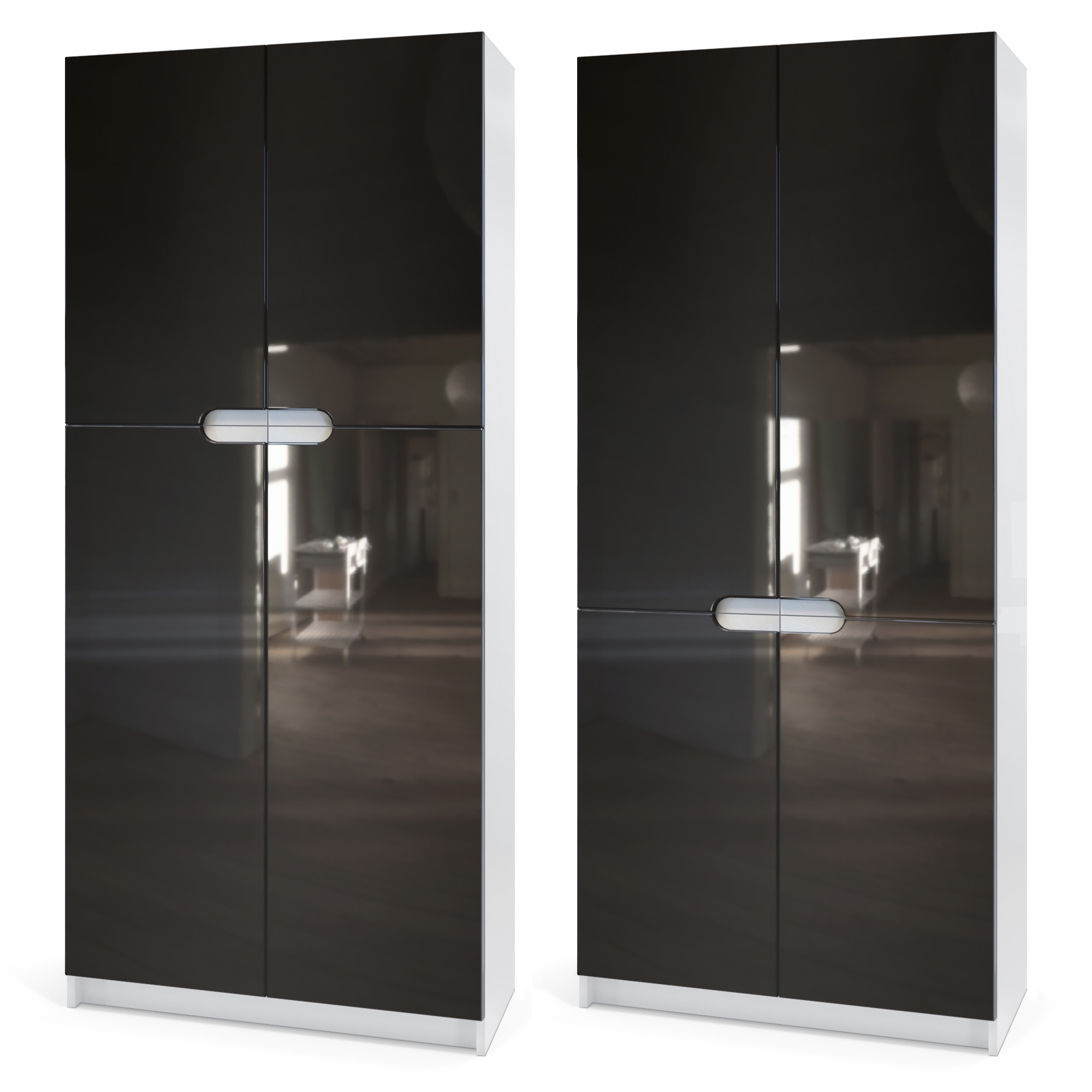Büroschrank Logan V1 mit 5 Fächern und 4 Türen Weiß matt/Beton Oxid Optik (82 x 185 x 37 cm)