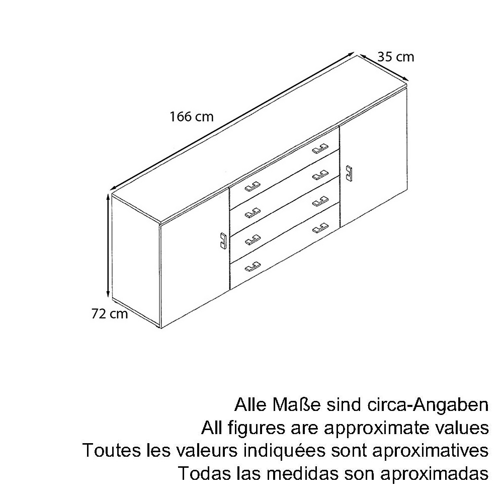Sideboard Faro V2 mit 2 Türen und 4 Schubladen Weiß matt/Eiche sägerau (166 x 72 x 35)