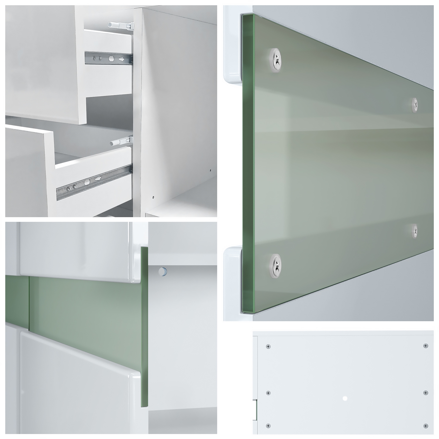 Sideboard Flow mit 2 Türen, je 2 Fächer dahinter und 4 Schubladen Schwarz matt/Schwarz Hochglanz, inkl. LED-Beleuchtung (177x75x39 cm)