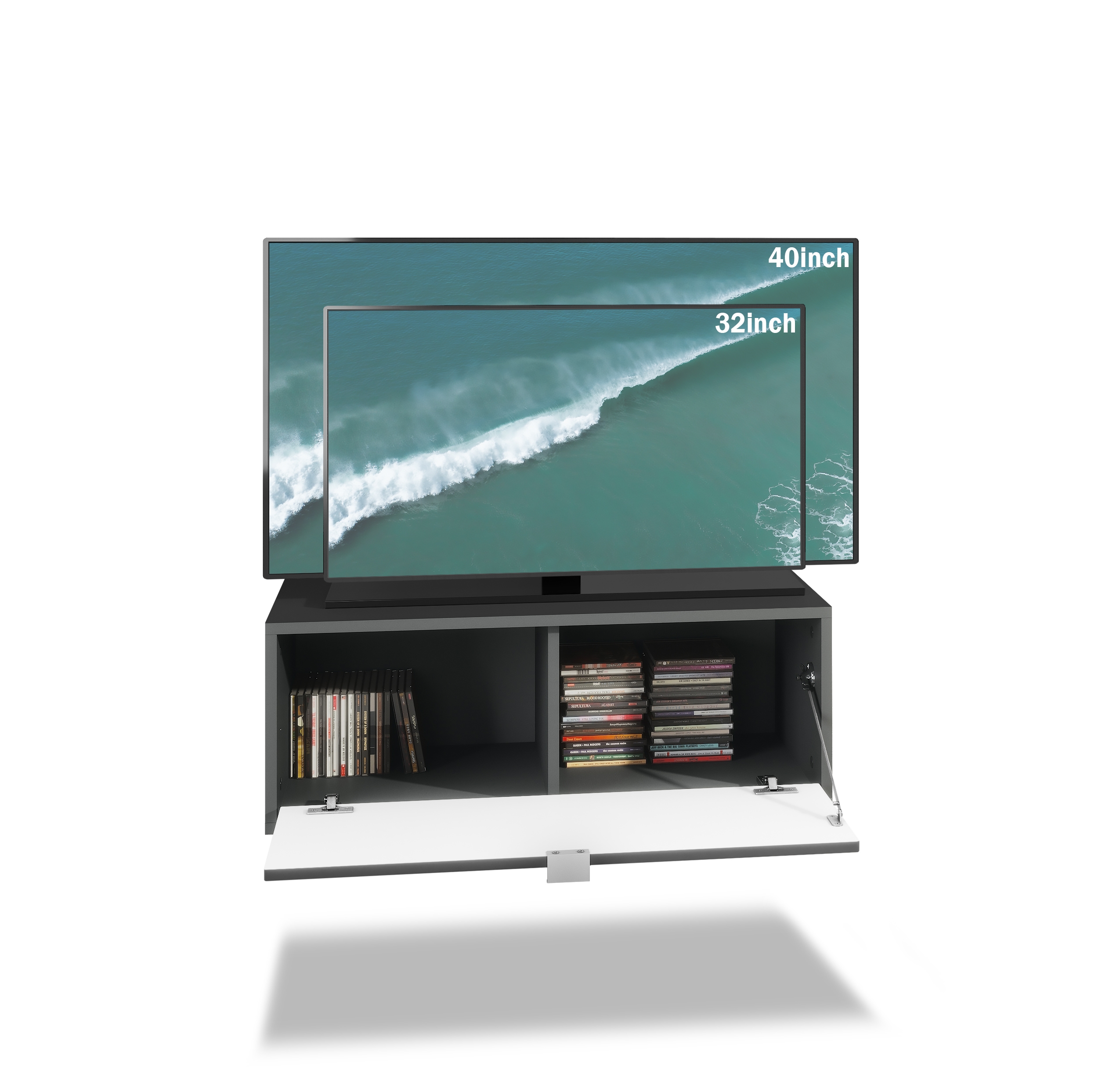 Lowboard Lana 800 mit Klappe Schwarz matt/Eiche Nordic (80 x 29 x 37 cm)