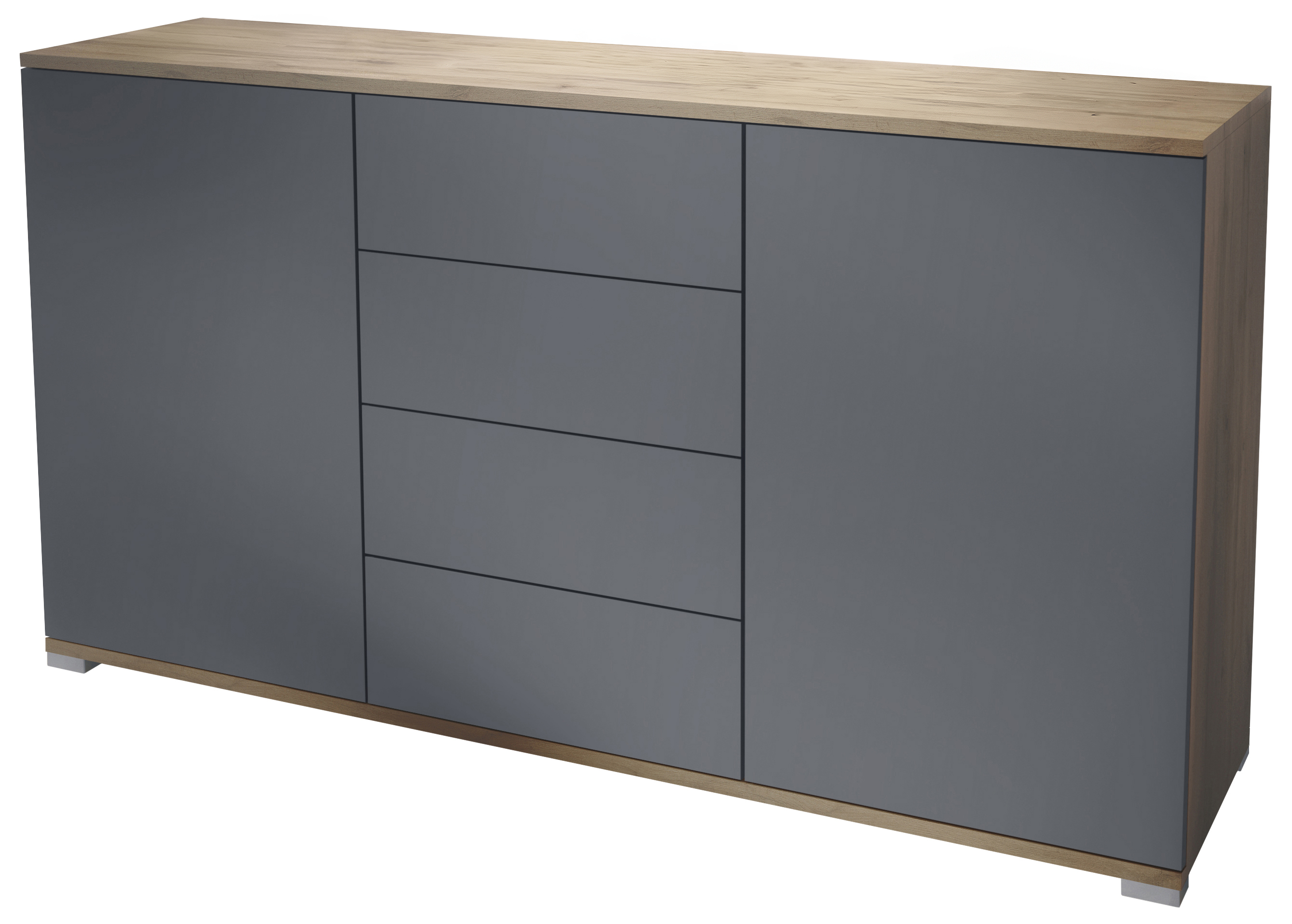Santo V1 Sideboard Eiche Evoke mit 2 Türen und 4 Schubladen Eiche Evoke/Anthrazit matt (138,5 x 75,5 x 35 cm)