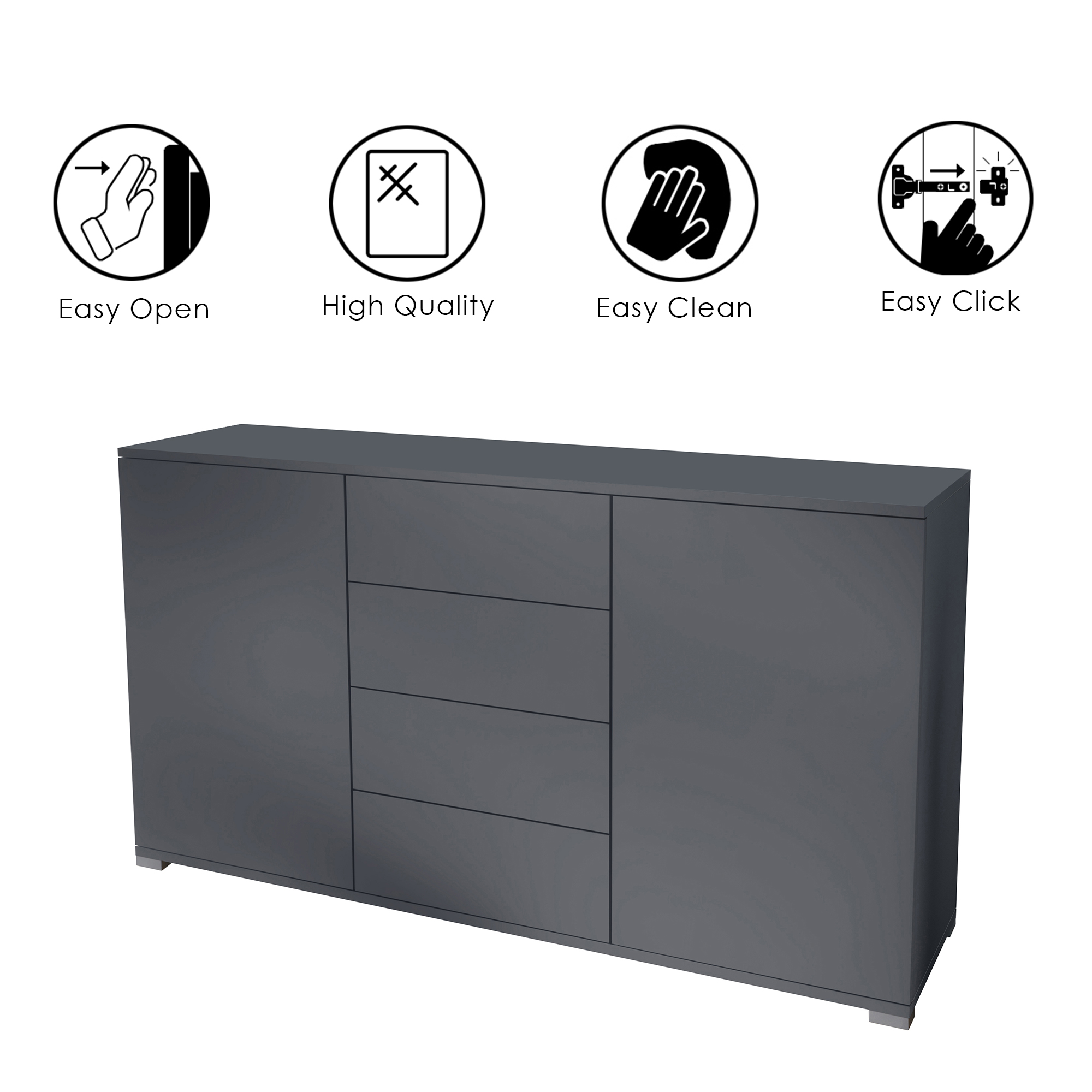 Santo V1 Sideboard Anthrazit mit 2 Türen und 4 Schubladen Anthrazit matt/Anthrazit matt (138,5 x 75,5 x 35 cm)