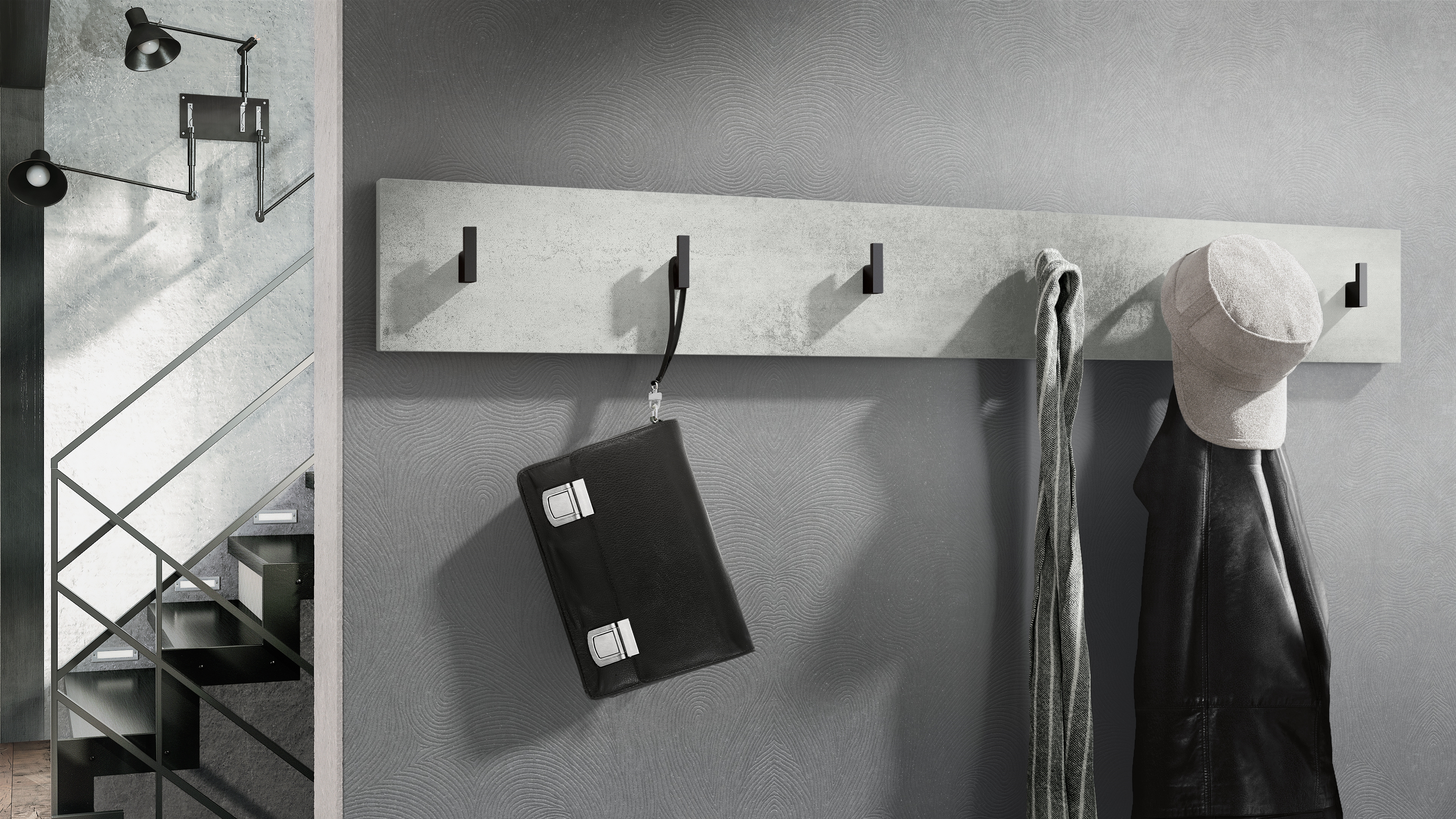 Garderobenleiste Linea V1  mit 6 Kleiderhaken  Beton Oxid Optik (110,5 x 14,5 x 3,5 cm)