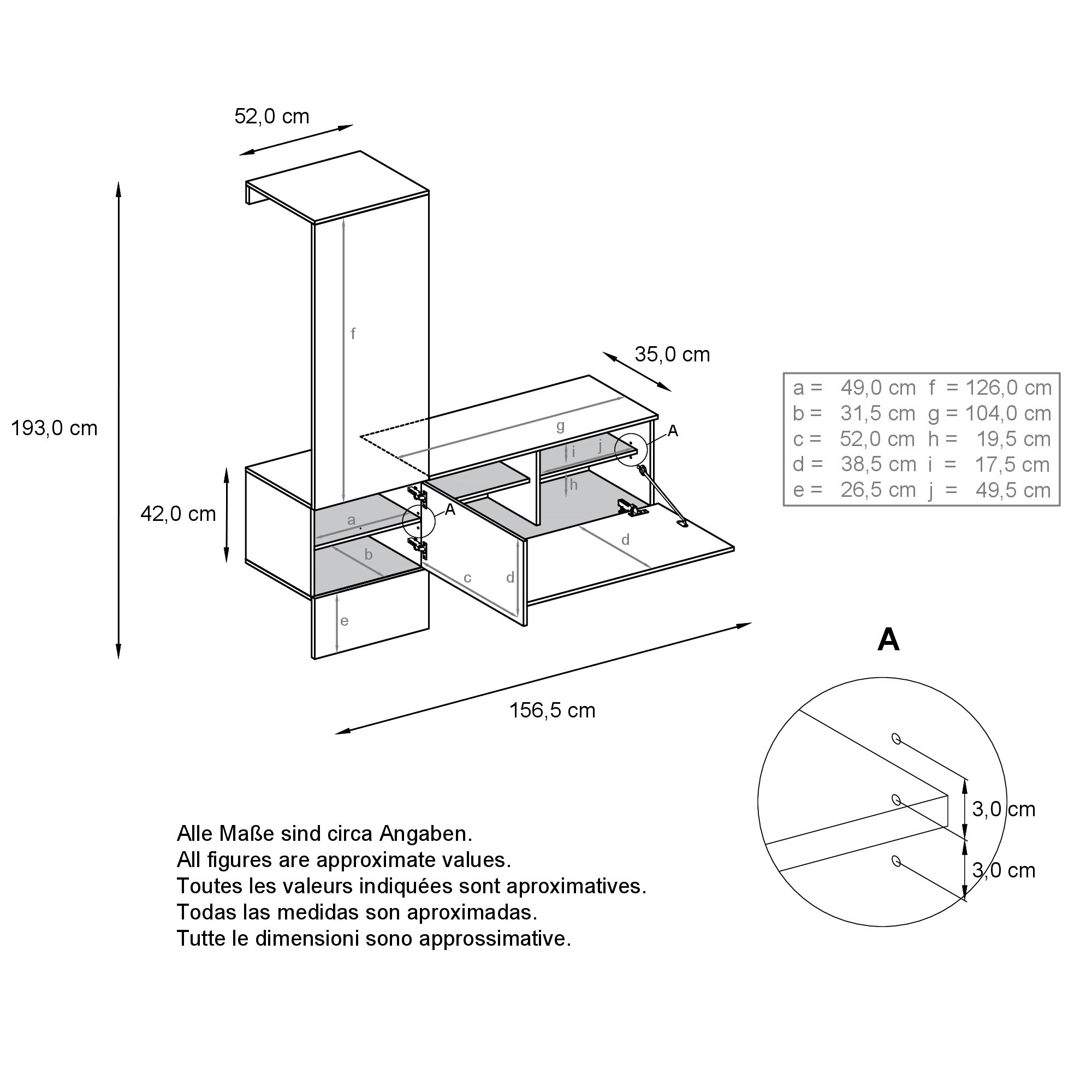 Garderobe Carlton Set 4 Anthrazit