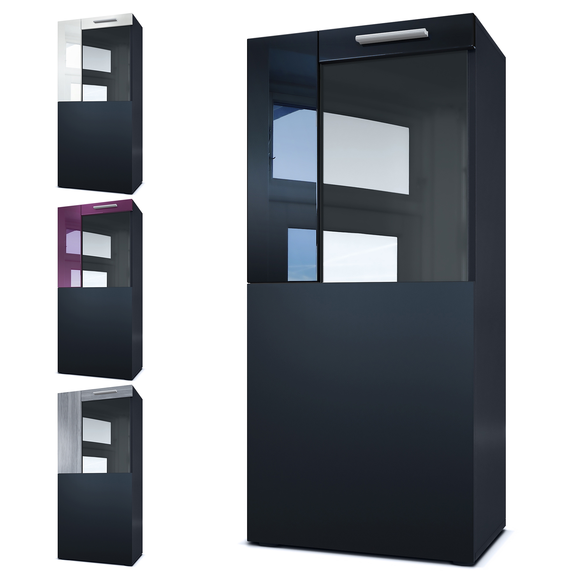 Vitrine Movie  mit 1 großen Tür, dahinter 2 geräumige Fächer Schwarz matt/Eiche sägerau (51 x 110 x 31 cm)
