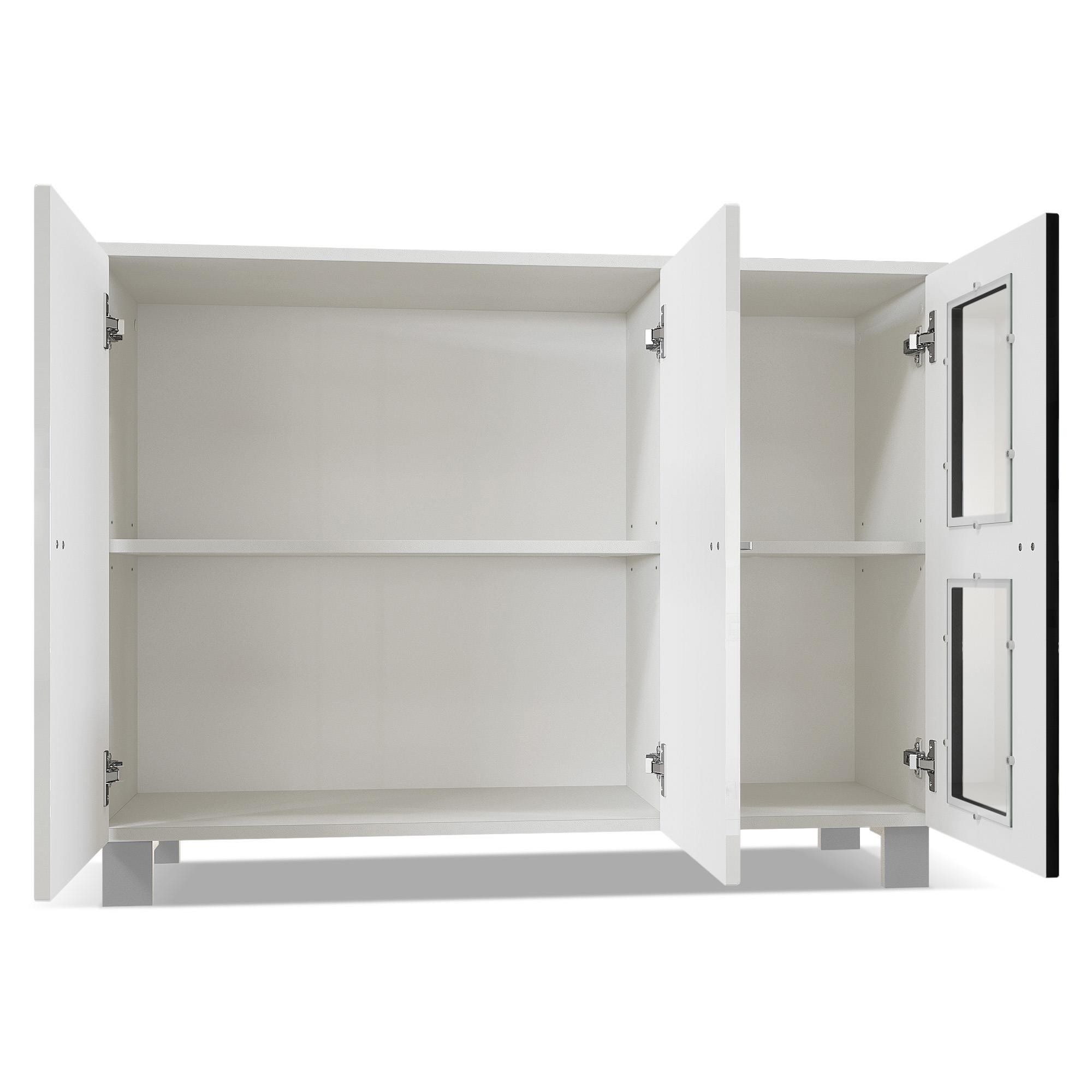 Sideboard Denjo  mit 3 Türen Weiß matt&glänzend/Beton Oxid Optik mit Beleuchtung (107x81x35 cm)