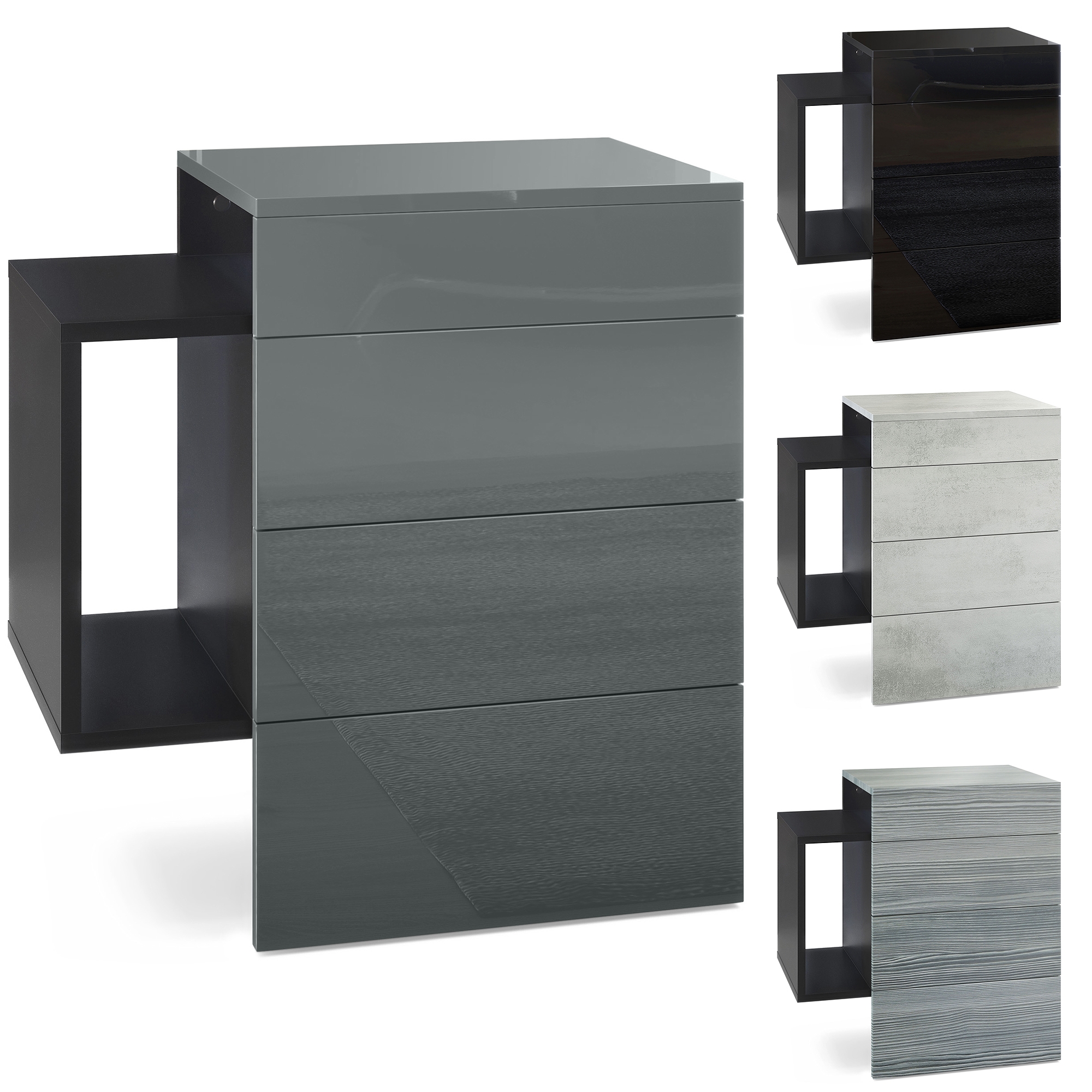 Nachttisch Queens und 1 seitlichem Fach zur Wandmontage Schwarz matt/Denim matt (60 x 63 x 36 cm)