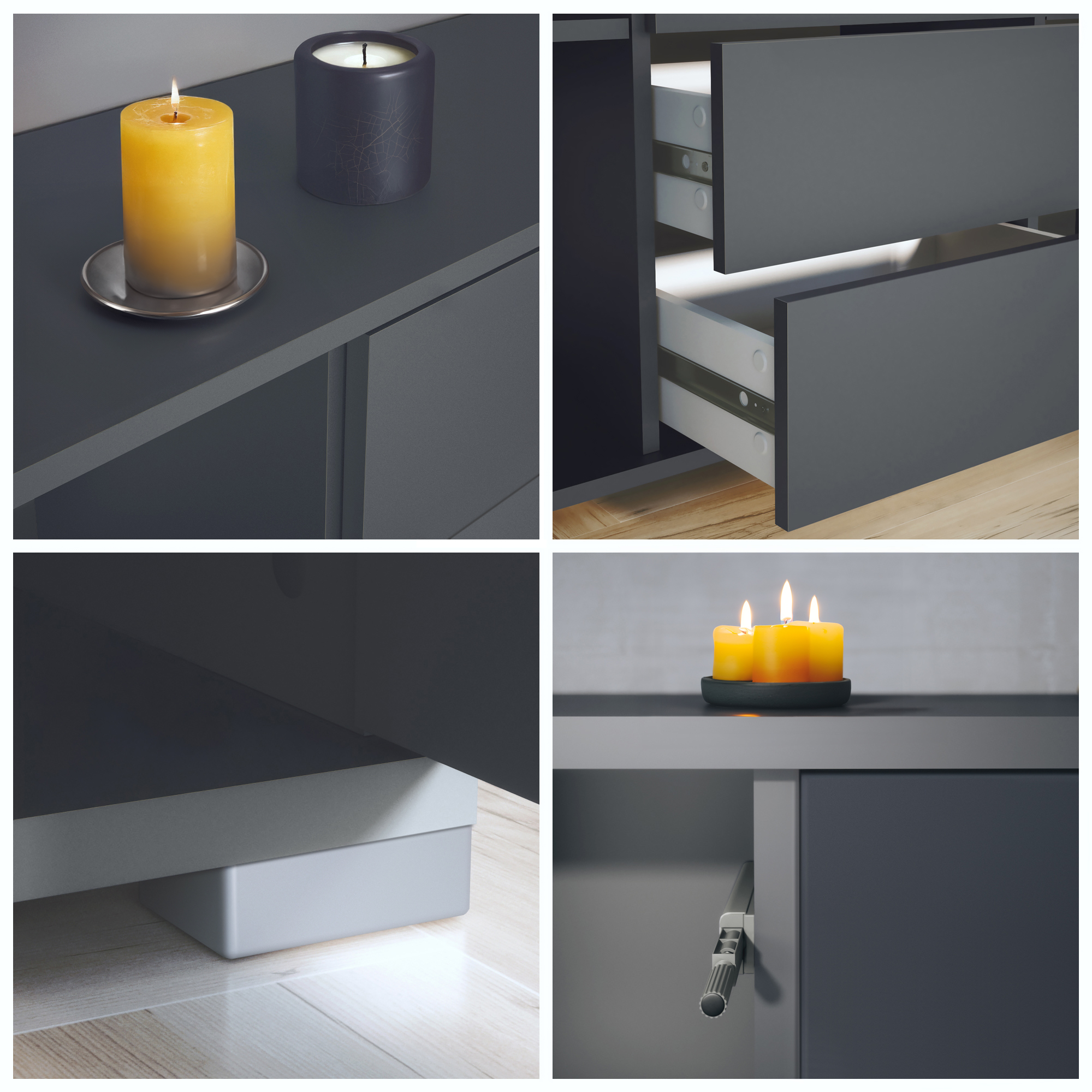 Santo V1 Sideboard Anthrazit mit 2 Türen und 4 Schubladen Anthrazit matt/Anthrazit matt (138,5 x 75,5 x 35 cm)