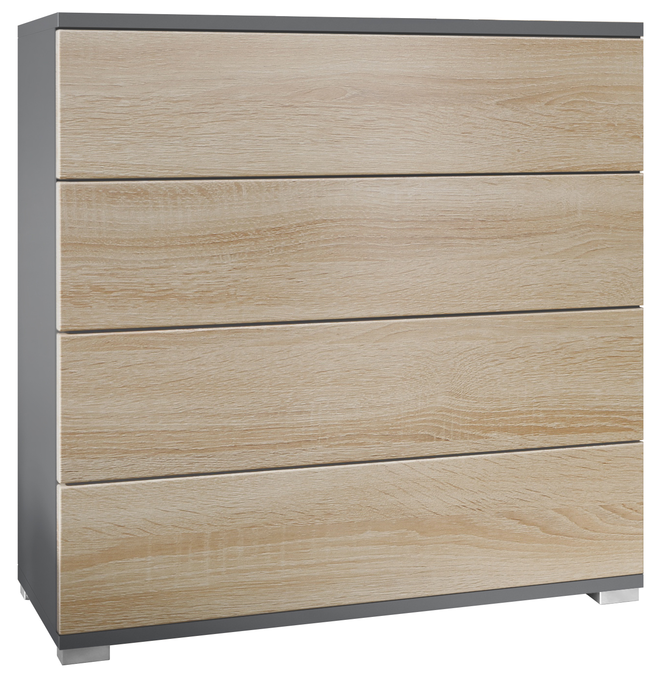 Kommode Pavos V3 Anthrazit mit 4 Schubladen Anthrazit matt/Eiche sägerau (76 x 76 x 35 cm)