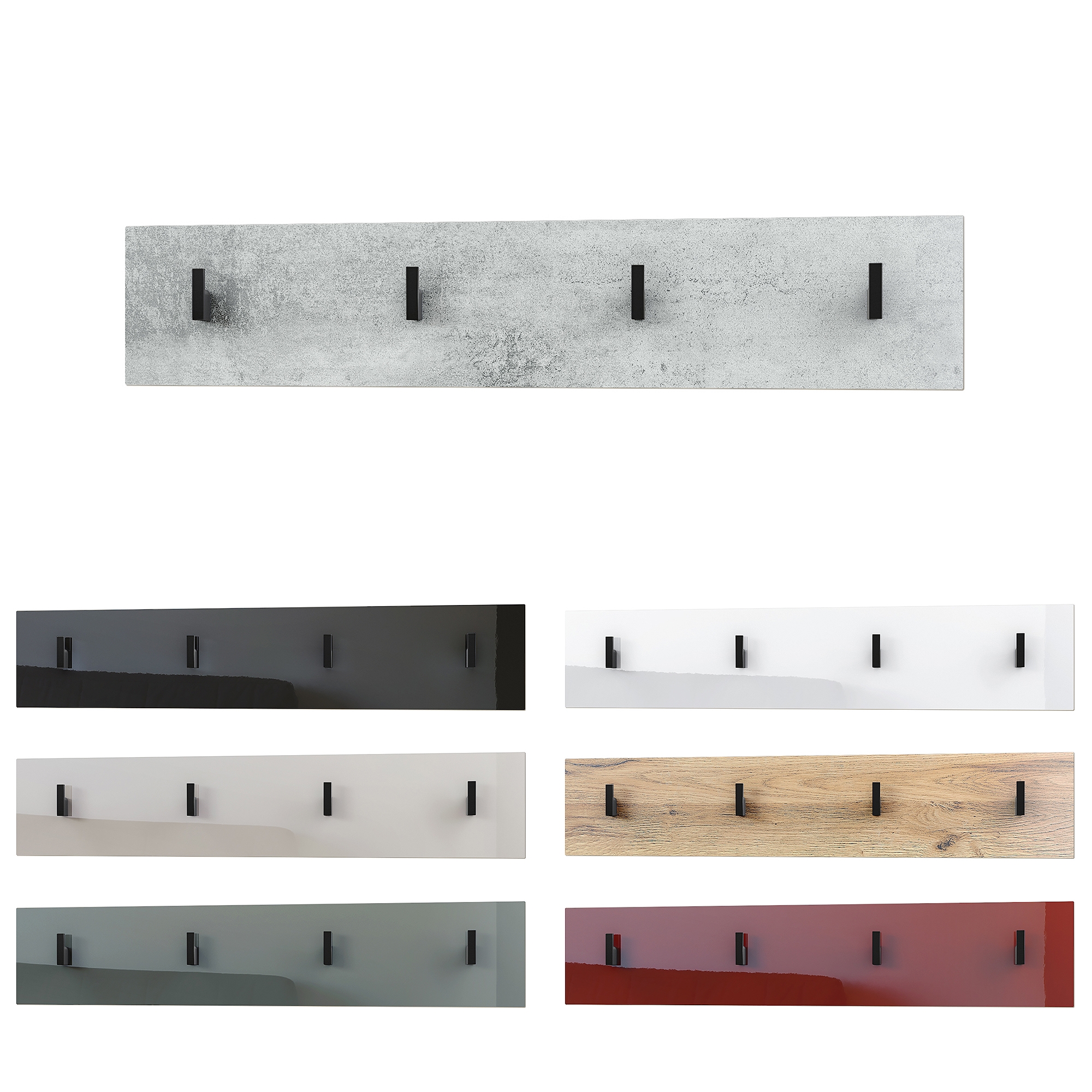 Garderobenleiste Linea V2 mit 4 Kleiderhaken Avola-Anthrazit (72 x 14,5 x 3,5 cm)