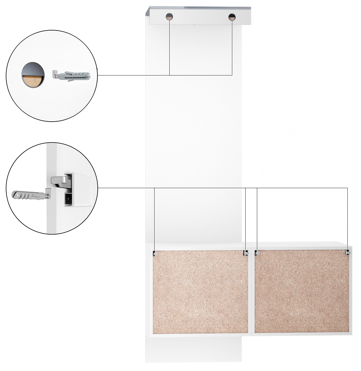Garderobe Carlton Set 2 Beton 3-tlg. 1 Paneel, 1 Schubkastenschrank und 1 Wandspiegel Weiß matt/Beton Oxid Optik (105 x 193 x 35 cm)