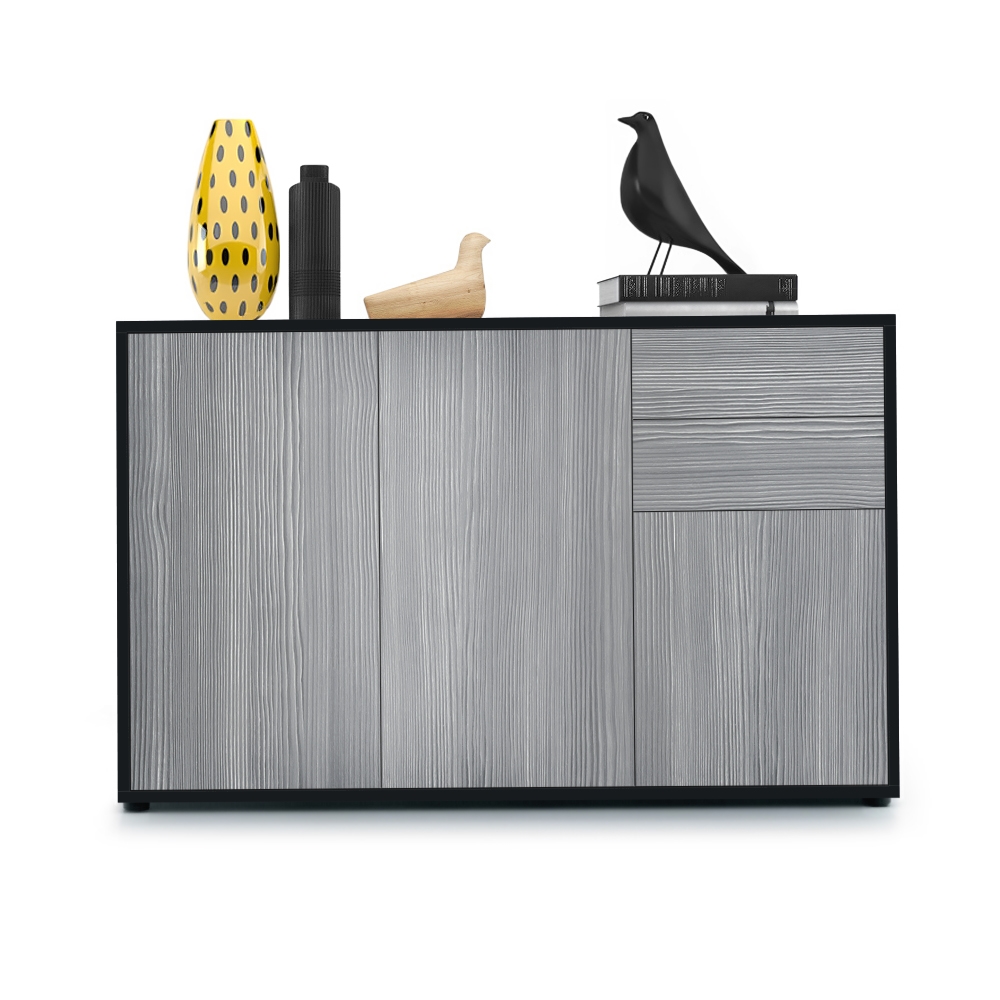 Kommode Ben V3  mit 3 Türen und 2 Schubladen Schwarz matt/Avola-Anthrazit (117 x 74 x 36 cm)