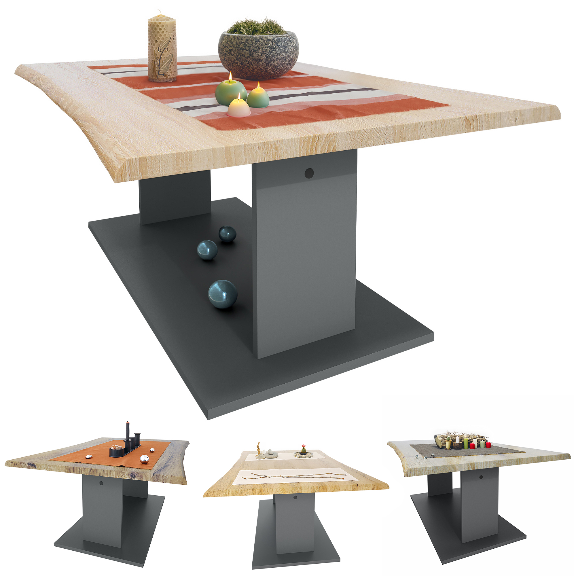 Melo Couchtisch mit Ablageboden Anthrazit/Eiche Natur (102 x 40 x 67,5)