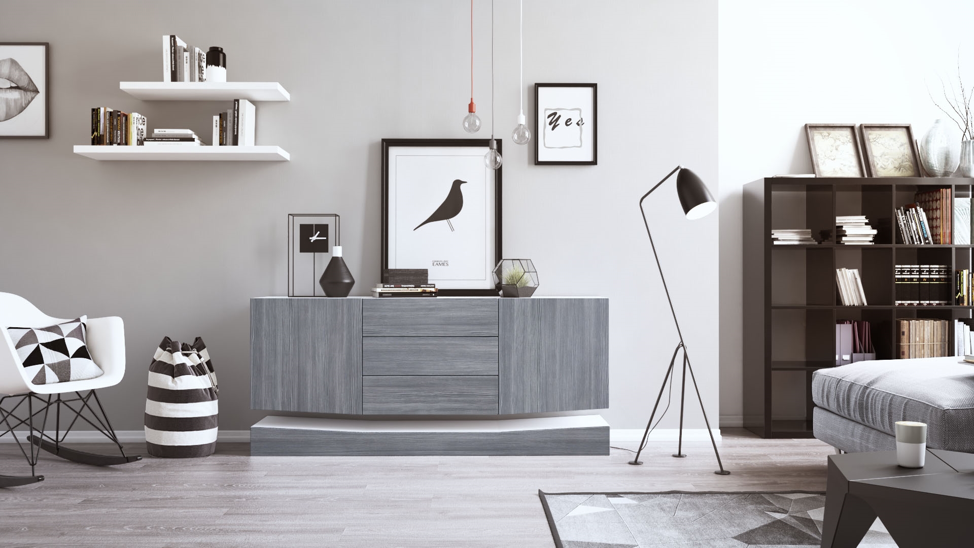 Sideboard City  mit 2 Türen und 3 Schubladen Weiß matt/Avola-Anthrazit (178 x 72 x 38 cm)