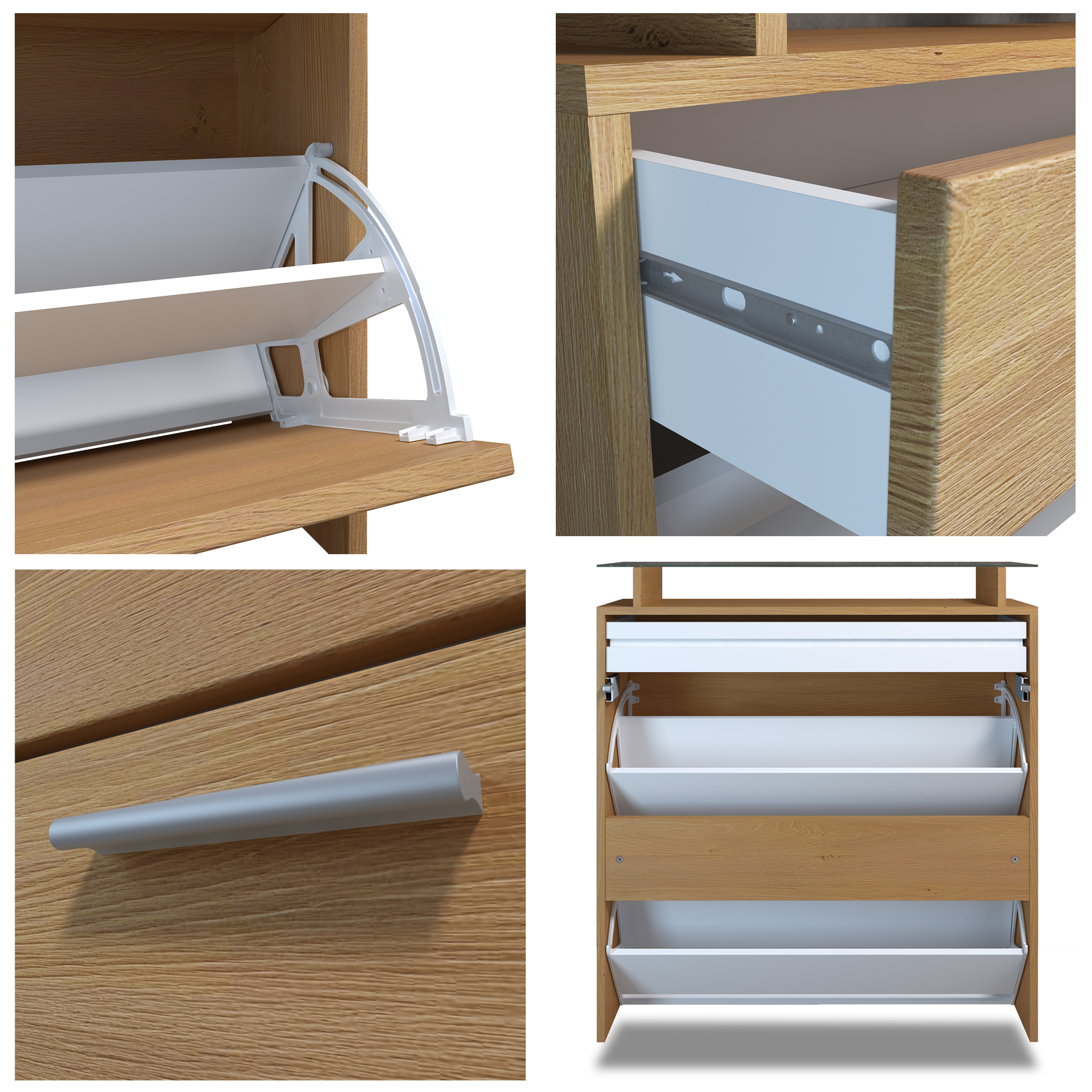 Schuhschrank Malea mit 1 Schublade und Glasablage Schuhregal in Eiche Skandi / Eiche Skandi (89 x 95,5 x 23 cm)