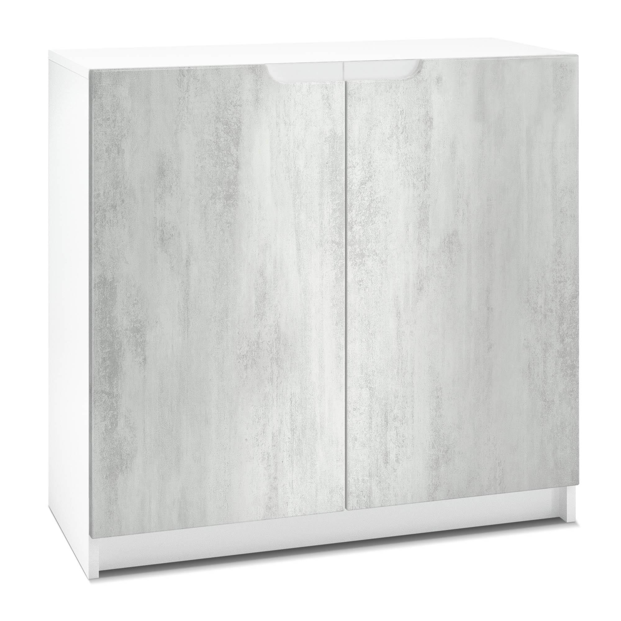Kommode Logan mit 2 Türen Weiß matt/Beton Oxid Optik (82 x 78 x 37 cm)