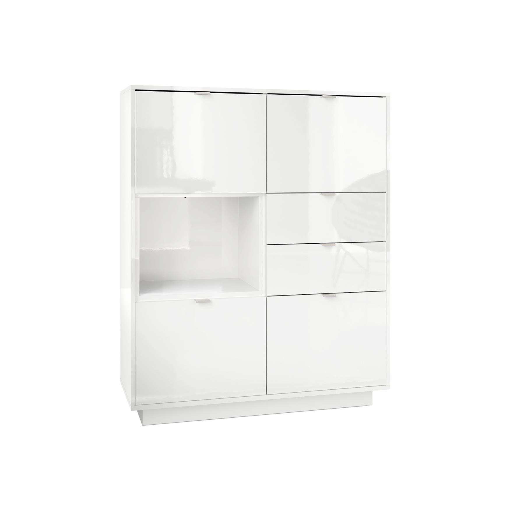 Highboard Metro  mit 4 Türen, 2 Schubladen und 1 offenem Fach Weiß Hochglanz (103 x 123 x 38 cm)
