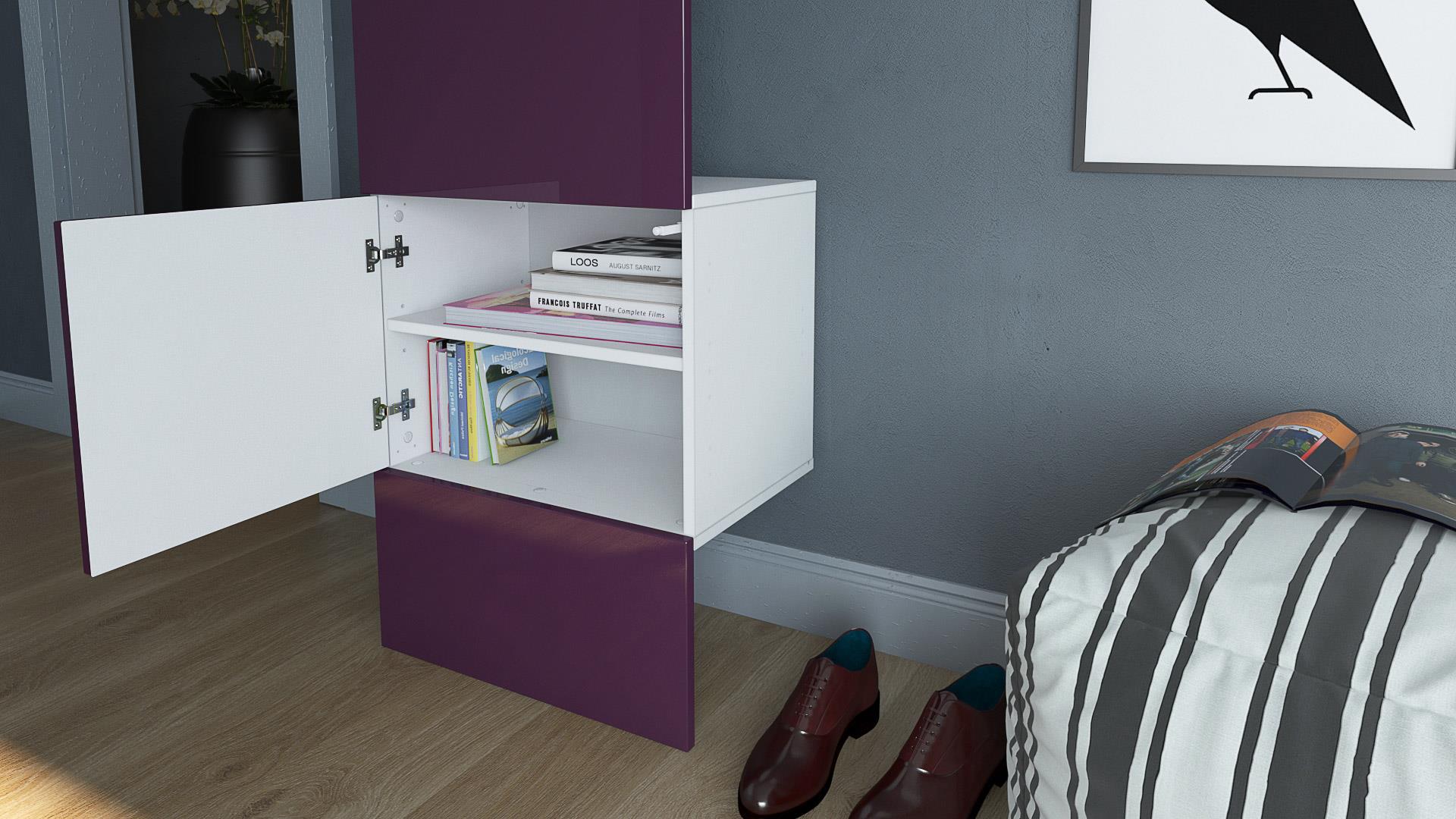 Garderobe Carlton Set 5 Weiß 1-tlg. mit integrierter Tür und 1 Kleiderstange Weiß matt/Sandgrau Hochglanz  (52 x 193 x 35 cm)