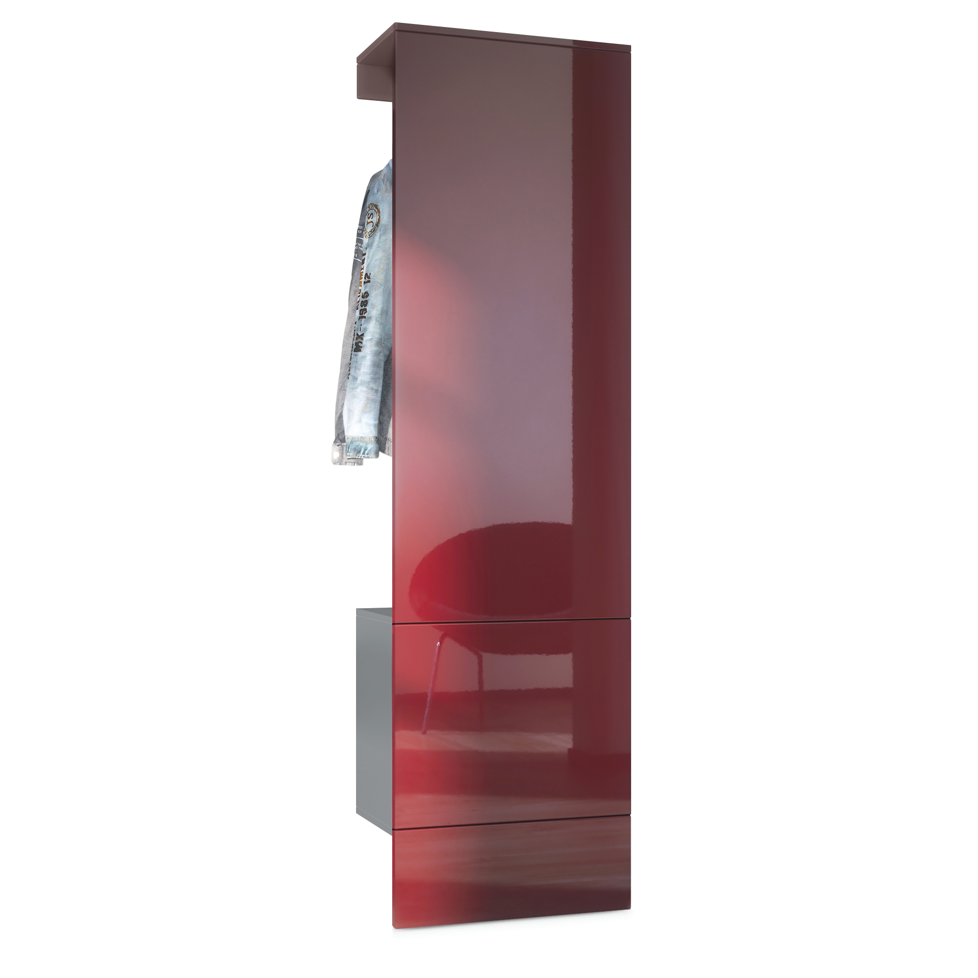 Garderobe Carlton Set 5 Anthrazit 1-tlg. mit integrierter Tür und 1 Kleiderstange Anthrazit matt/Bordeaux Hochglanz (52 x 193 x 35 cm)
