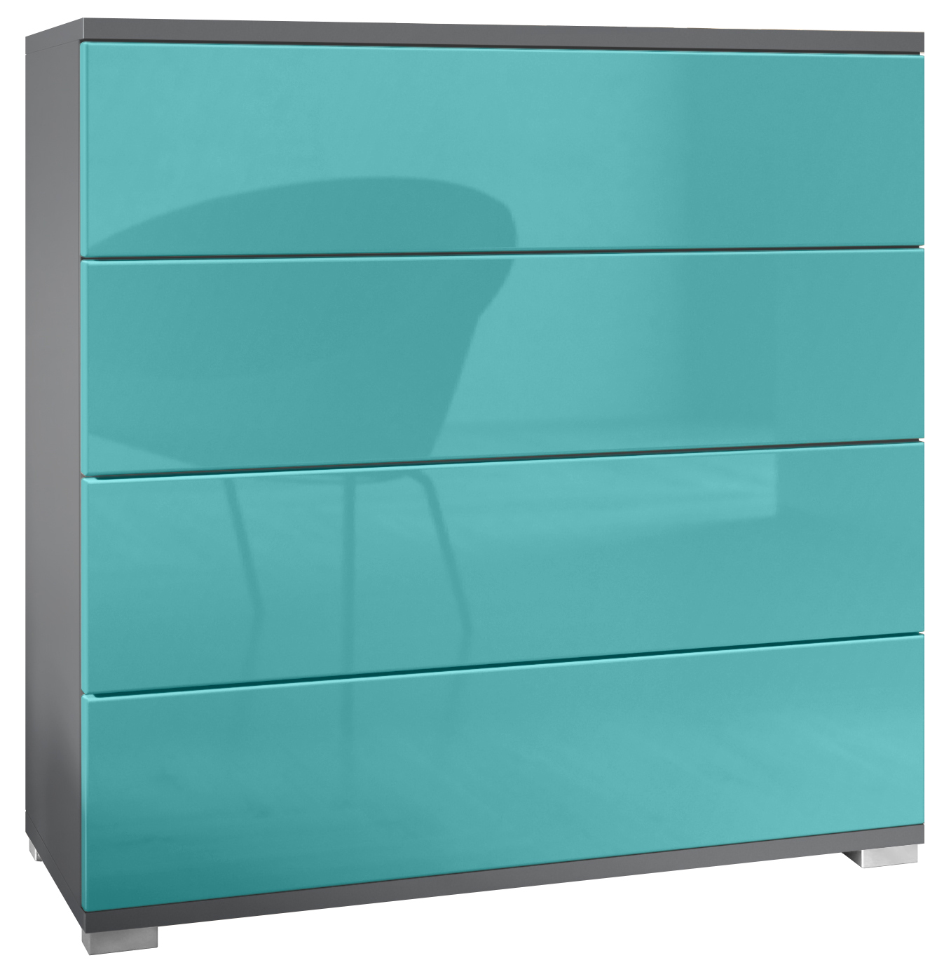 Kommode Pavos V3 mit 4 Schubladen Anthrazit matt/Petrol Hochglanz (76 x 76 x 35 cm)