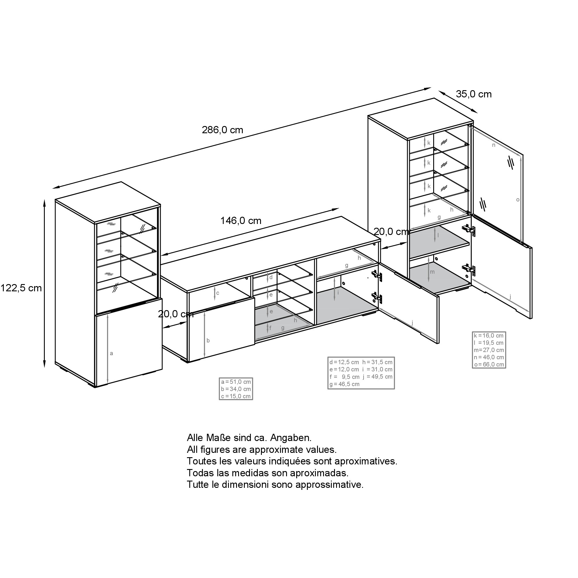 Wohnwand 3-tlg. Granada Anthrazit LED