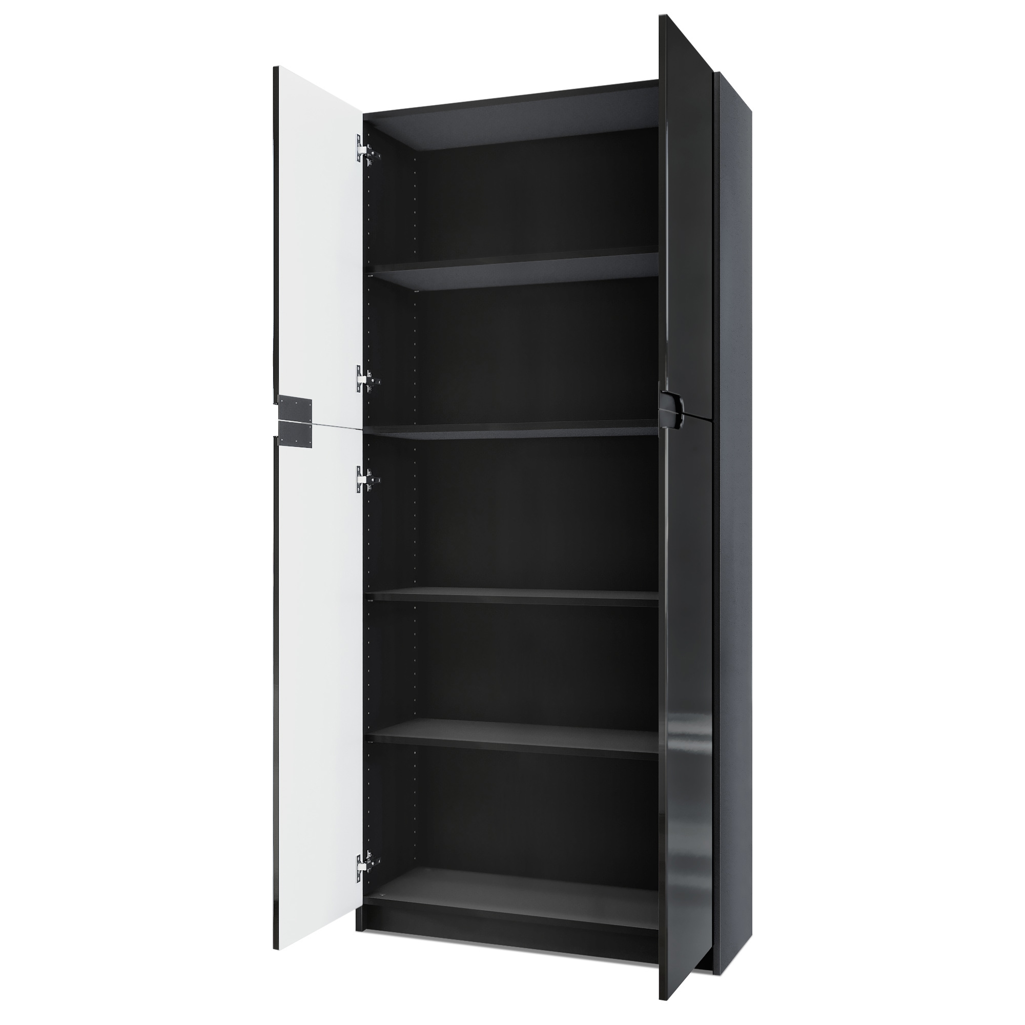 Büroschrank Logan V1 mit 5 Fächern und 4 Türen Schwarz matt/Grau Hochglanz (82 x 185 x 37 cm)