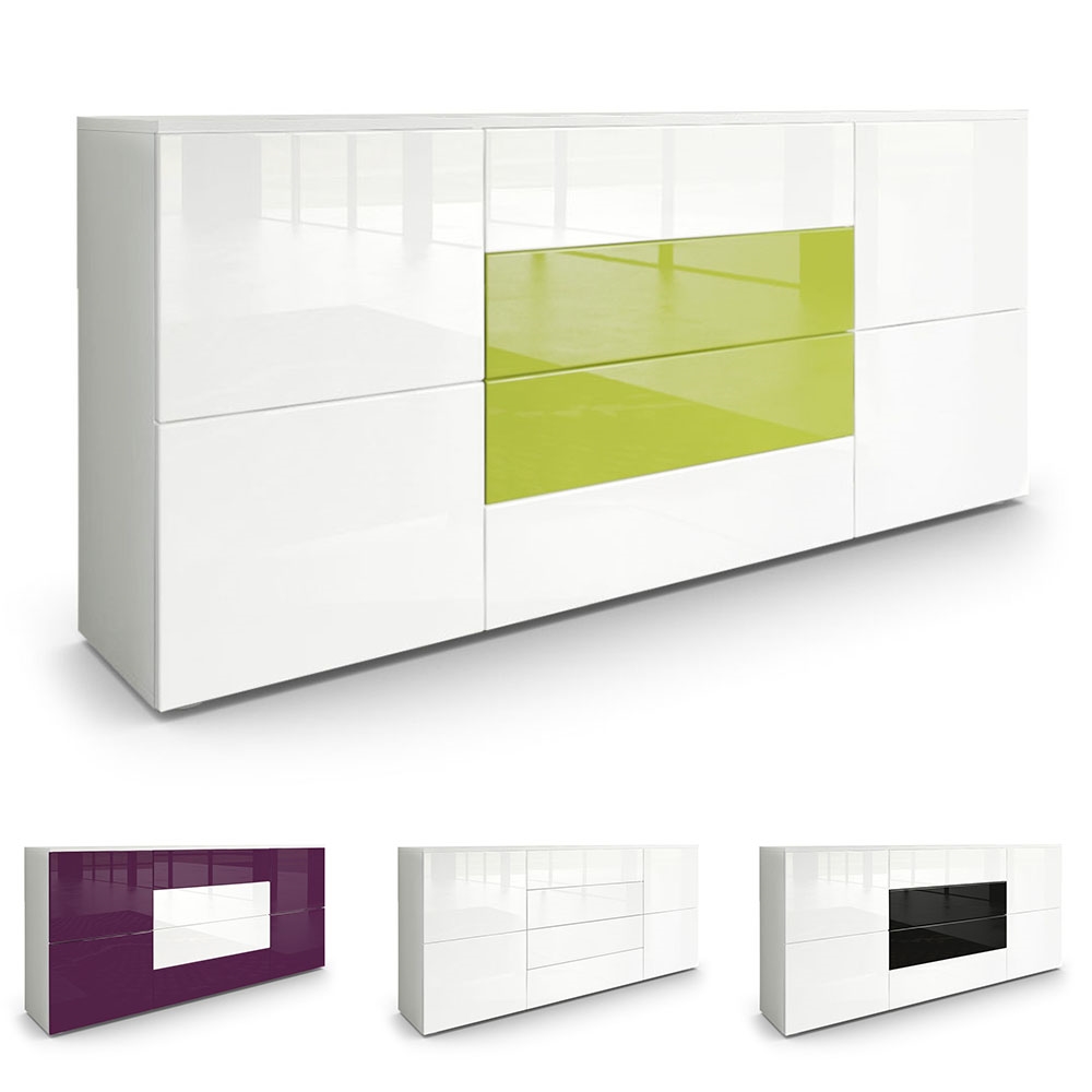 Sideboard Rova mit 4 Türen und 4 Schubladen Weiß matt/Bordeaux Hochglanz/Weiß Hochglanz (166 x 72 x 35 cm)