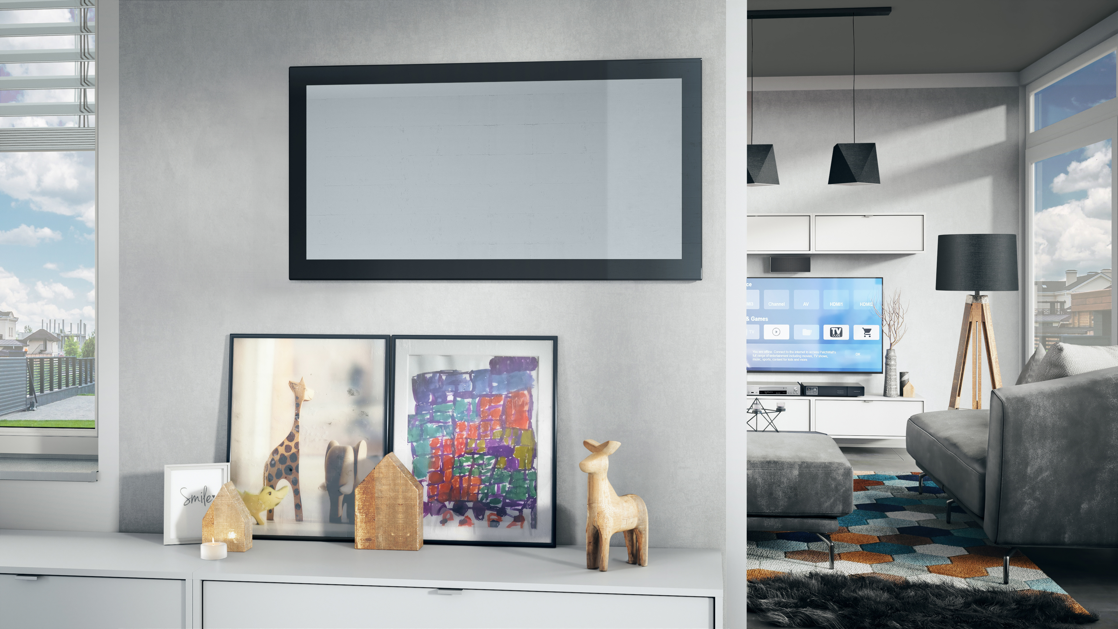 Spiegel Lima 110cm mit Rahmen im modernen Stil Schwarz Hochglanz (110 x 52 cm)