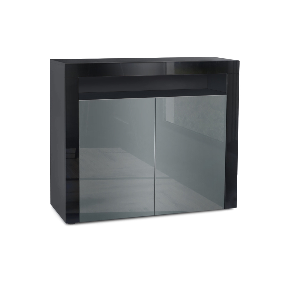 Kommode Valencia Sideboard mit 2 Türen und 1 offenem Fach Schwarz matt/Grau Hochglanz/Schwarz Hochglanz (108 x 92 x 40 cm)